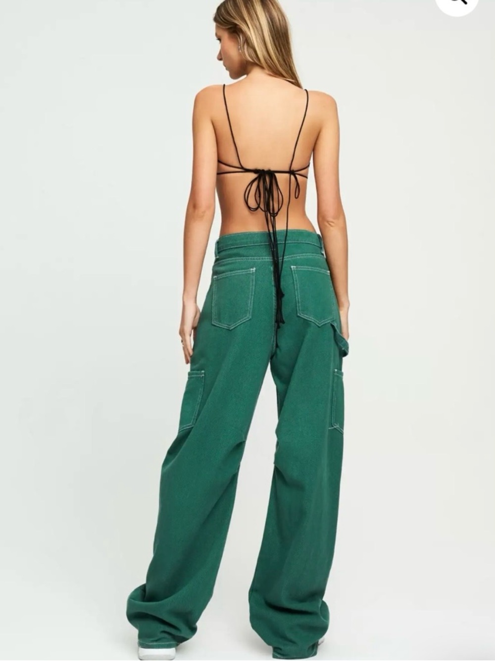 Lioness Miami Vice Sage-Green Cargo Jeans High-Rise Wide Leg Baggy Fit Pants - Picture 8 of 16